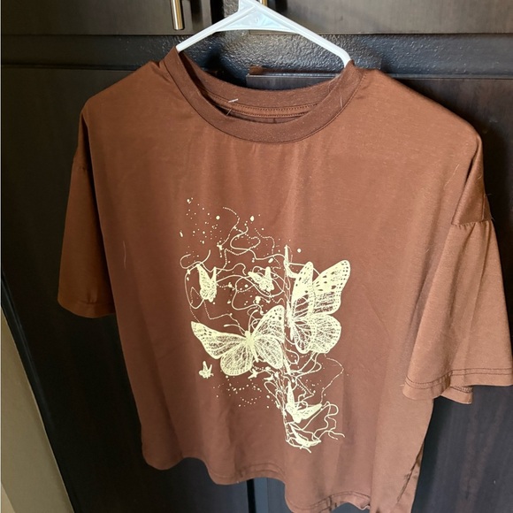 Brown T-Shirt with Butterfly Design - Picture 1 of 2